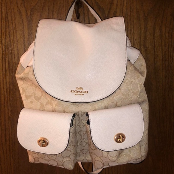 NWOT COACH F37410 Billie Monogram Cream Leather and Signature Canvas Backpack - Picture 1 of 4